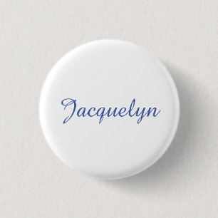 Badge Rond 2,50 Cm Bleu Blanc Plaine Élégant Moderne Calligraphie Nom