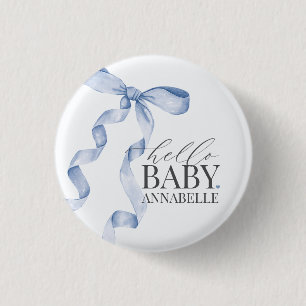 Badge Rond 2,50 Cm Bleu Bonjour Bébé Bow Fille Baby shower Faveurs
