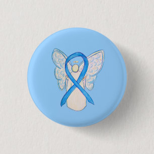 Badge Rond 2,50 Cm Bleu clair Noir ruban Angel Art Pin Boutons
