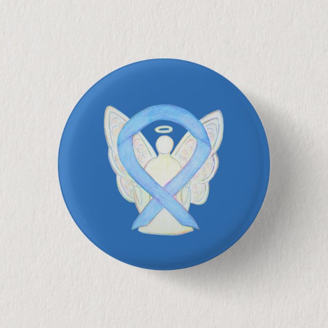 Badge Rond 2,50 Cm Bleu clair Noir ruban Angel Art Pin Boutons (Devant)