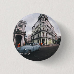 Badge Rond 2,50 Cm Bleu Classic Vintage Car Cityscape