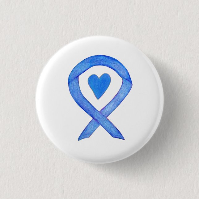 Badge Rond 2,50 Cm Bleu de sensibilisation Ruban Coeur Personnalisé B (Devant)