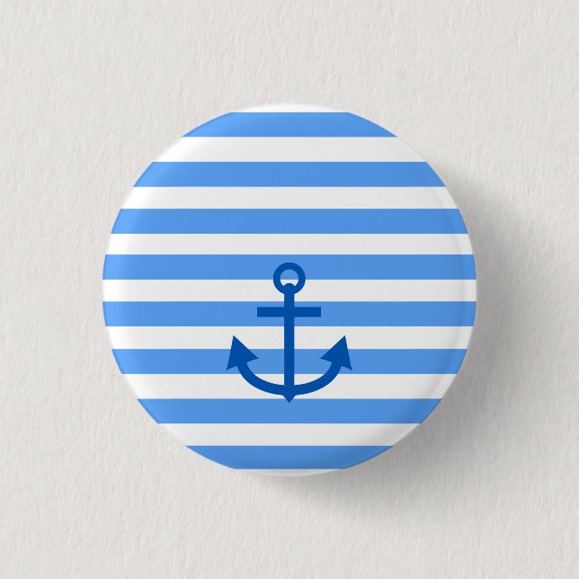 Badge Rond 2,50 Cm Bleu et blanc Ancre (Devant)