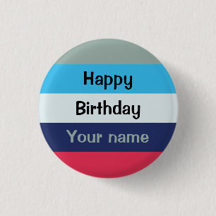 Badge Rond 2,50 Cm Bleu Et Bourgogne Joyeux Anniversaire