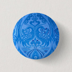 Badge Rond 2,50 Cm Bleu Oriental Peacock Birds