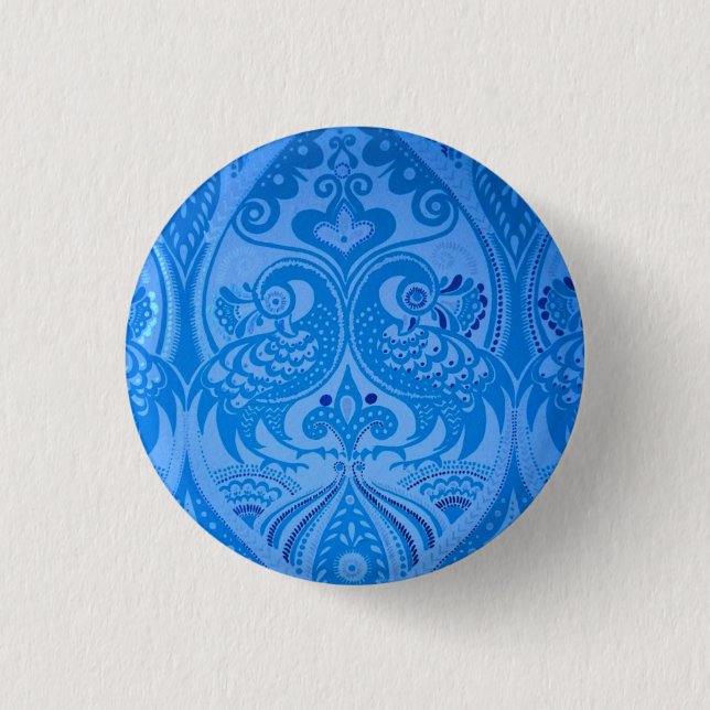 Badge Rond 2,50 Cm Bleu Oriental Peacock Birds (Devant)