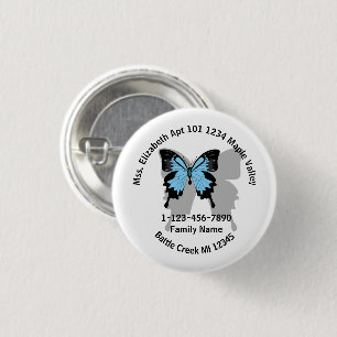 Badge Rond 2,50 Cm Bleu perdu Papillon dos famille Adresse domiciliai
