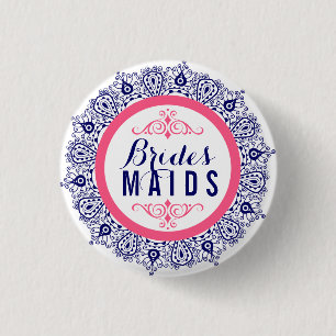 Badge Rond 2,50 Cm Bleu rose et blanc dentelle mariées-domestiques Bo