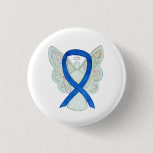 Badge Rond 2,50 Cm Bleu Sensibilisation Ruban Angel Customisé Bouton