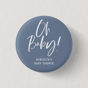 Badge Rond 2,50 Cm Bleu simple calligraphie Sexe Baby shower neutre
