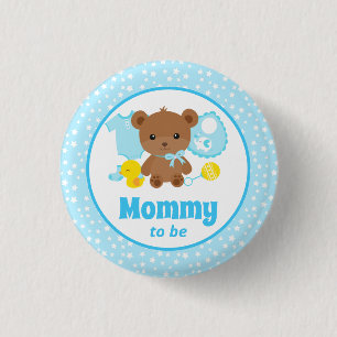 Badge Rond 2,50 Cm Bleu Teddy ours Baby shower maman à être