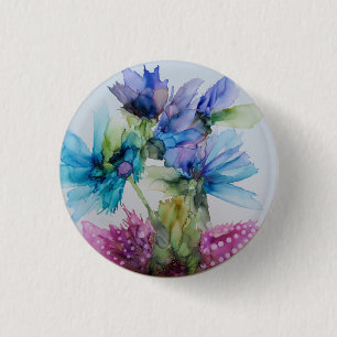 Badge Rond 2,50 Cm Bleu violet rose vert rose Art Floral