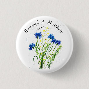 Badge Rond 2,50 Cm Bleus bleuets aquarelle florale Mariage joli