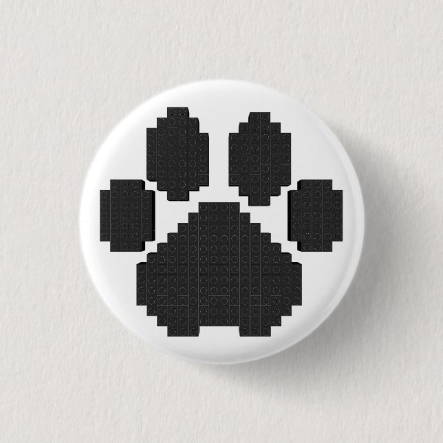 Badge Rond 2,50 Cm Blocs de construction d'empreintes de chien noir (Devant)