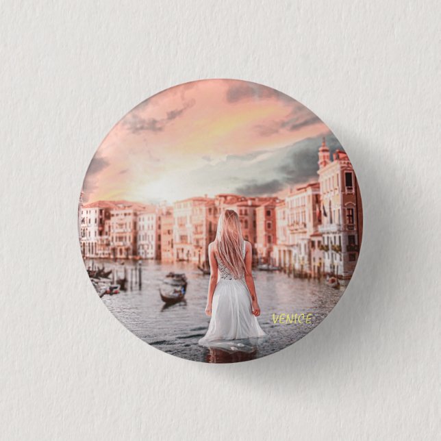 Badge Rond 2,50 Cm Blondie Dans Venise Romantique (Devant)
