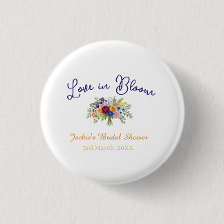 Badge Rond 2,50 Cm blue boho amour en fleurs nom de la baby shower ré