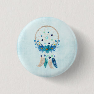 Badge Rond 2,50 Cm Blue Dreamcatcher Design Boho élégant