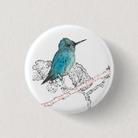 Blue Hummingbird Branches Aquarelle
