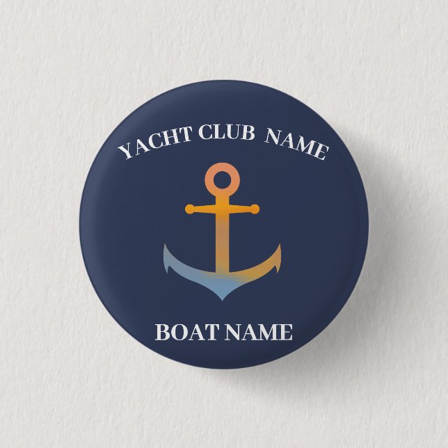 Badge Rond 2,50 Cm Blue Nautical Ancre yacht club bateau marina welco (Devant)
