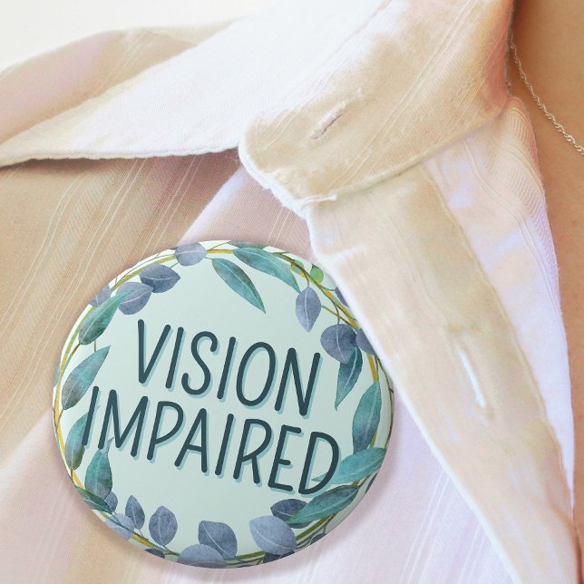 Badge Rond 2,50 Cm Boho Bleu Botanique Feuilles Vision déficiente (Boho Blue Botanical Leaves Vision Impaired Button)