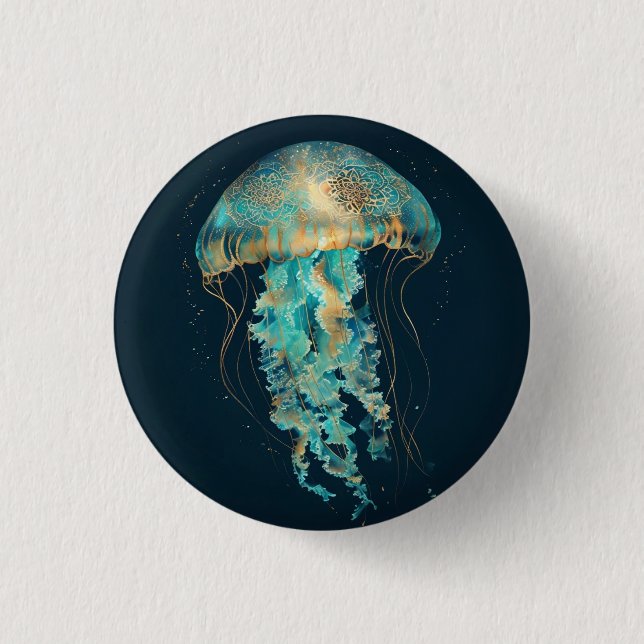 Badge Rond 2,50 Cm Boho Jellyfish | Océan profond (Devant)
