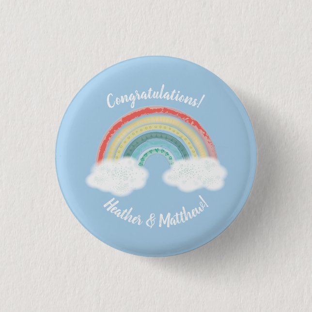 Badge Rond 2,50 Cm Boho Rainbow Baby shower Blue Boy (Devant)