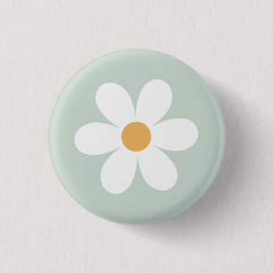 Badge Rond 2,50 Cm Boho vert marguerite rétro