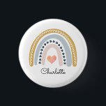 Badge Rond 2,50 Cm Boho Watercolor Rainbow Kid's Personnalisé<br><div class="desc">Bouton arc-en-ciel d'aquarelle personnalisé pour enfant mignon,  avec une moutarde rose et un arc-en-ciel bleu avec coeur rose au milieu et nom. Sélectionnez votre modèle de périphérique pour cette conception.</div>