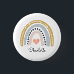 Badge Rond 2,50 Cm Boho Watercolor Rainbow Kid's Personnalisé<br><div class="desc">Bouton arc-en-ciel d'aquarelle personnalisé pour enfant mignon,  avec une moutarde rose et un arc-en-ciel bleu avec coeur rose au milieu et nom. Sélectionnez votre modèle de périphérique pour cette conception.</div>