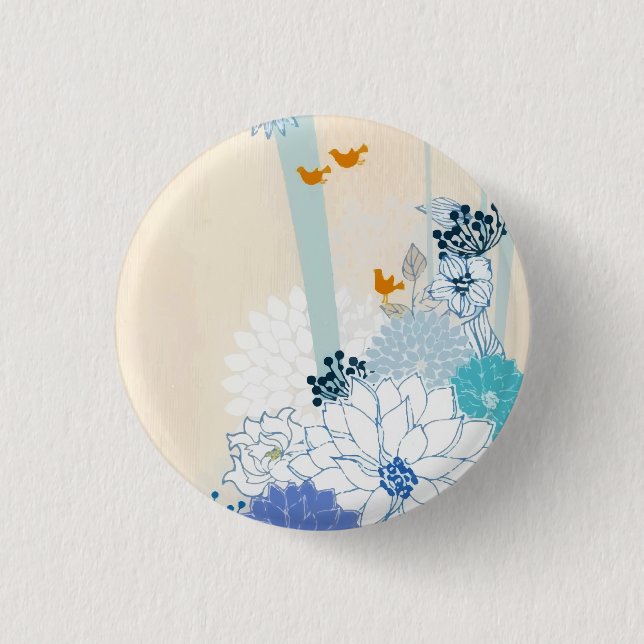 Badge Rond 2,50 Cm Bois blanc Aquarelle d'oiseaux floraux (Devant)