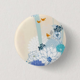 Badge Rond 2,50 Cm Bois blanc Aquarelle d'oiseaux floraux