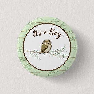 Badge Rond 2,50 Cm Bois de Baby shower de hibou