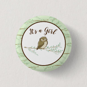 Badge Rond 2,50 Cm Bois de Baby shower de hibou
