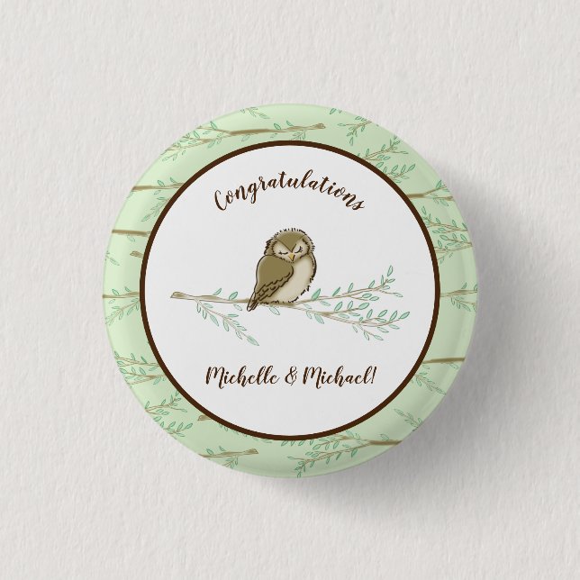 Badge Rond 2,50 Cm Bois de Baby shower de hibou (Devant)