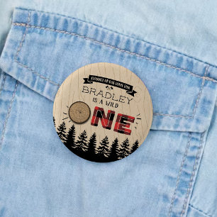 Badge Rond 2,50 Cm Bois de bûcheron à plaies rustiques 1er anniversai