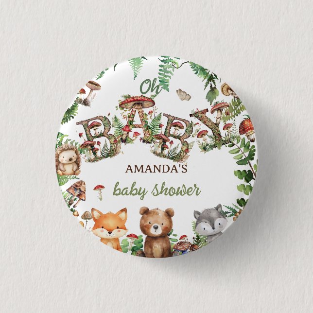 Badge Rond 2,50 Cm Bois rustique Animaux Baby shower botanique (Devant)