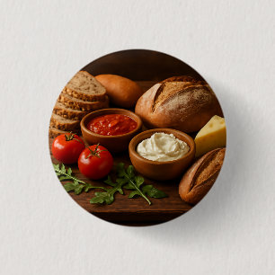 Badge Rond 2,50 Cm Bois rustique avec fromage artisanal pains