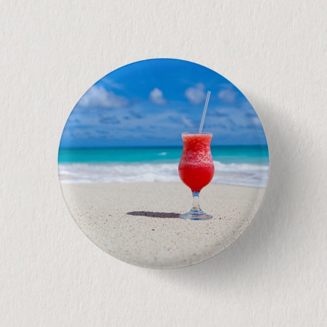 Badge Rond 2,50 Cm Boisson de fraise fraîche sur la plage (Devant)
