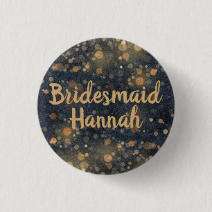 Badge Rond 2,50 Cm Bokeh de la marine Blue Gold Script Bridesmaid