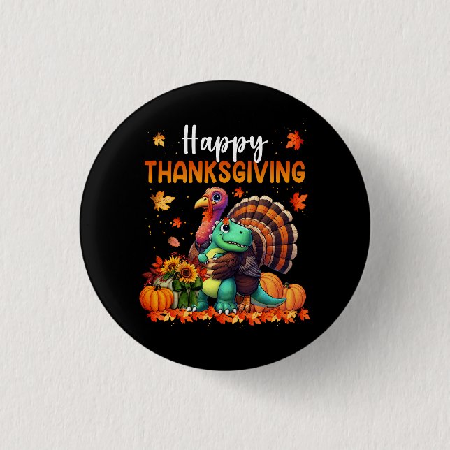 Badge Rond 2,50 Cm Bon thanksgiving Turquie accablé des amis Dinosaur (Devant)
