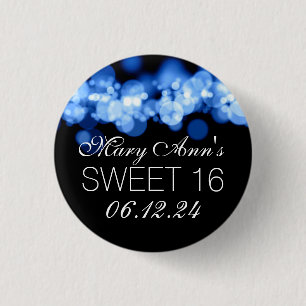 Badge Rond 2,50 Cm Bonbon 16 lumières bleues de Bokeh de fête