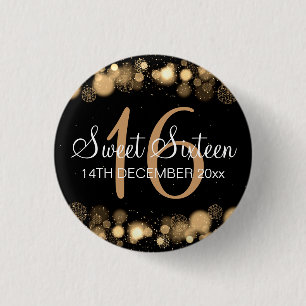 Badge Rond 2,50 Cm Bonbon à hiver 16 lumières de Bokeh d'or de fêt
