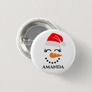 Badge Rond 2,50 Cm bonhomme de neige de Noël personnalisé avec nom pe