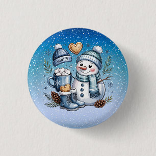 Badge Rond 2,50 Cm Bonhomme de neige hivernal cosy