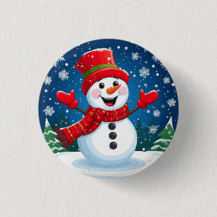 Badge Rond 2,50 Cm Bonhomme de neige joyeux avec écharpe et chapeau r