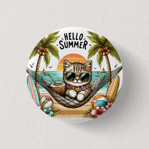 Badge Rond 2,50 Cm Bonjour Chat de Plage d'Été