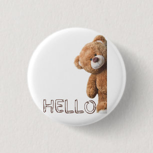 Badge Rond 2,50 Cm Bonjour mignon ours Brown Teddy Bear