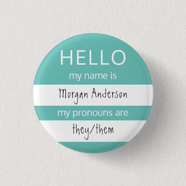 Badge Rond 2,50 Cm BONJOUR Nom et Insigne des pronouns (Devant)