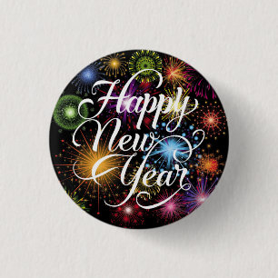 Badge Rond 2,50 Cm Bonne année avec Arrière - plan Fireworks