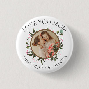 Badge Rond 2,50 Cm Bonne fête des mères Floral Modern Script 1 Phot